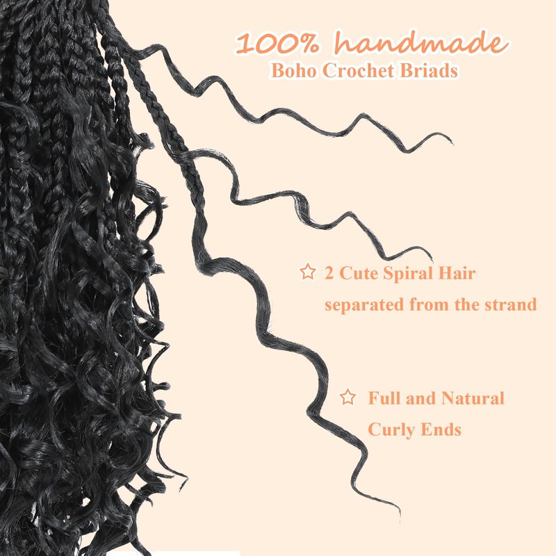 9 Packs Goddess Box Braids Crochet Hair 8 Inch Pre Looped Boho Crochet Braid With Curly Ends Synthetic Boho Box Braids Crochet Hair For Women (8 Inch, T30)