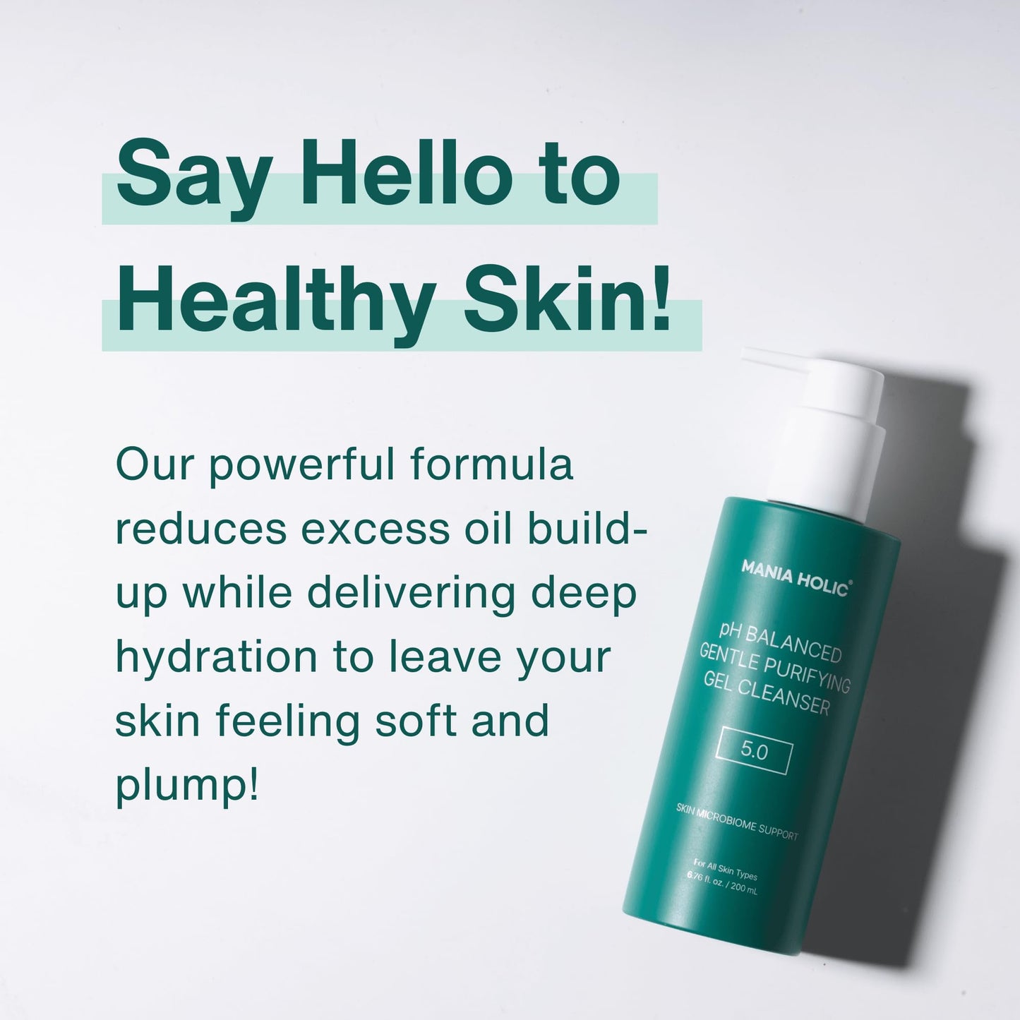 MANIA HOLIC pH Balanced Hydrating Facial Gel Cleanser for Dry and Sensitive Skin, pH Balance 5.0, Purifying Pore Care, Oil Control, Korean Skincare, 6.76 fl oz