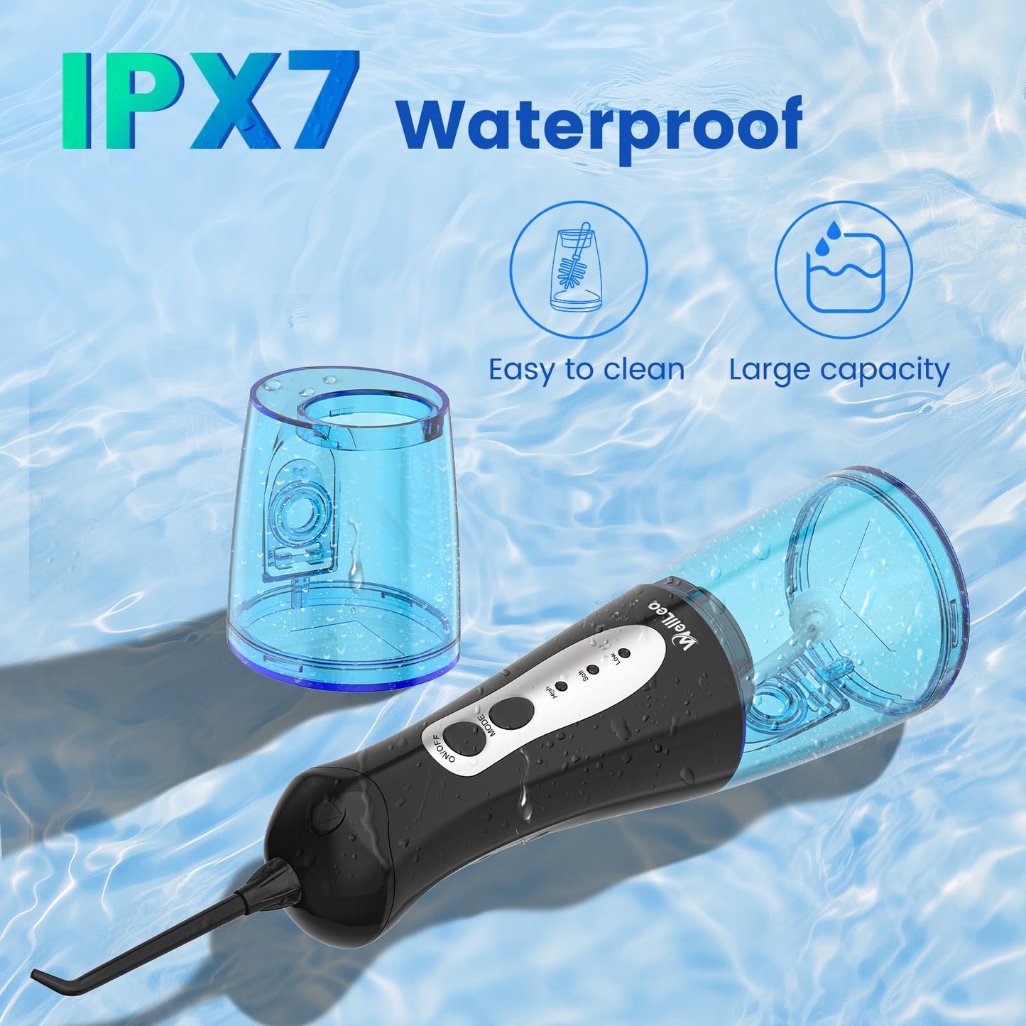 WellLeo Water Flossers for Teeth, Portable Oral Irrigator Rechargeable Water Dental Flosser Pick with High Pressure 5 Jet Tips, IPX7 Travel Water Flossing for Brace Teeth Cleaner Gum Care