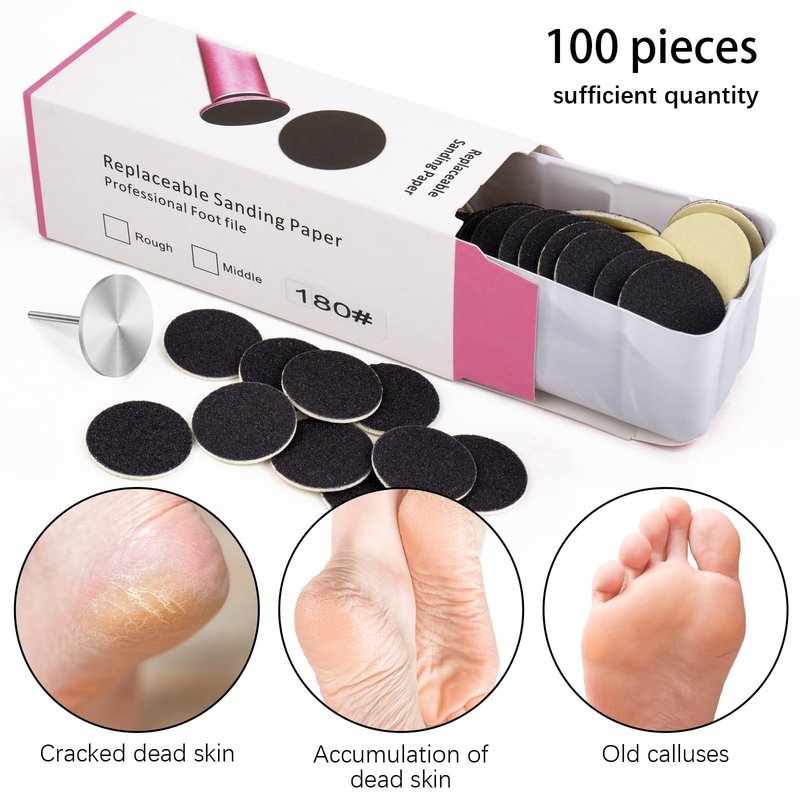 Difenni Sanding Paper Discs with Metal Nail Drill Bit Pedicure Sanding Disc 100pcs Sandpaper Discs 25mm Foot File Sandpaper Discs #180 Grits for Manicure Pedicure(Black)