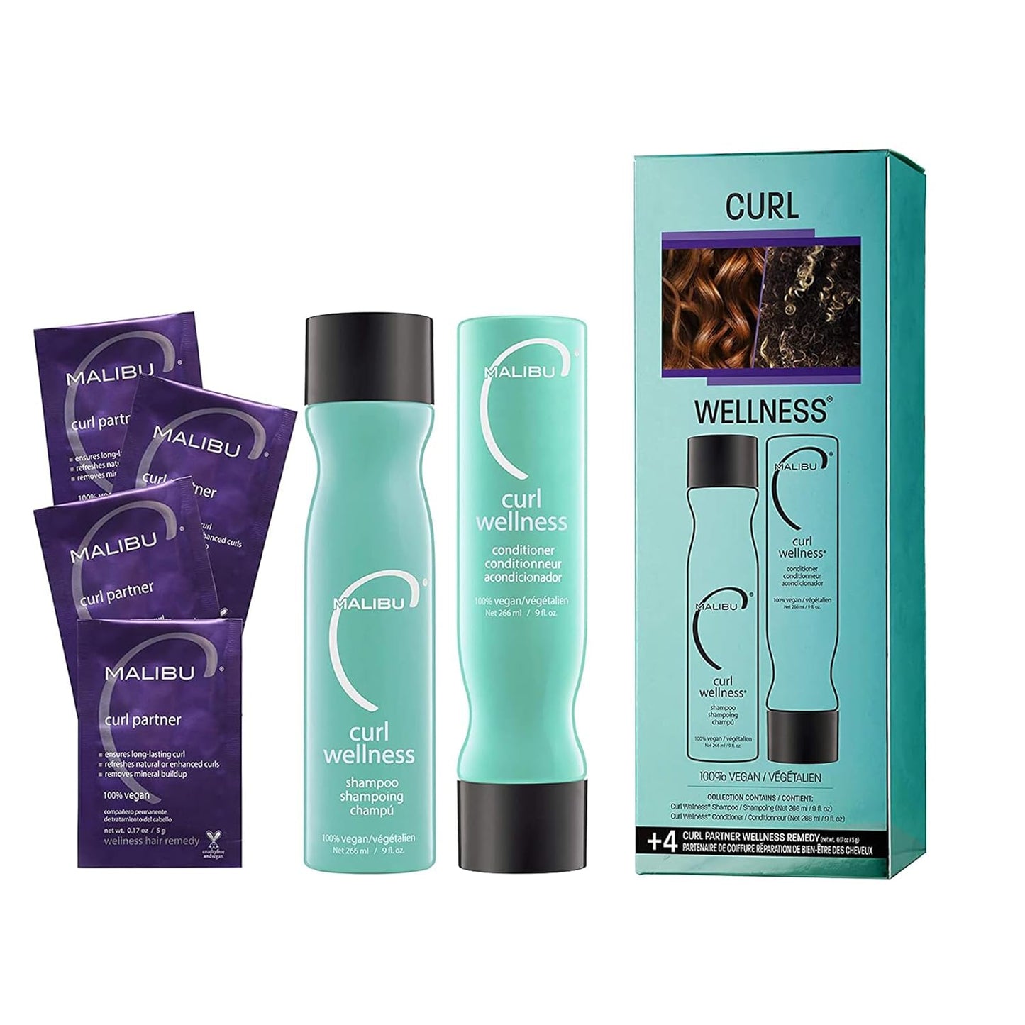 Malibu C Curl Wellness - Curl-Enhancing Shampoo & Conditioner Set | Hydrating Frizz Control for Moisture & Shine