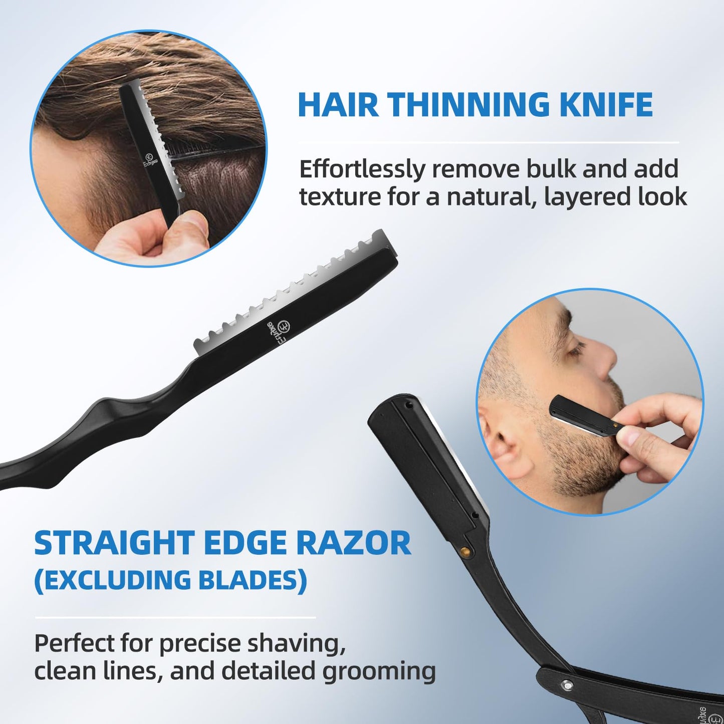 Ethyxe Hair Cutting Shears Sets - Professional 9 PCS Haircut Scissors Kit with 6.5" Thinning/Texturizing Scissors (29 Teeth) and Straight Shears for Men Women Home Salon (Black & Blue)