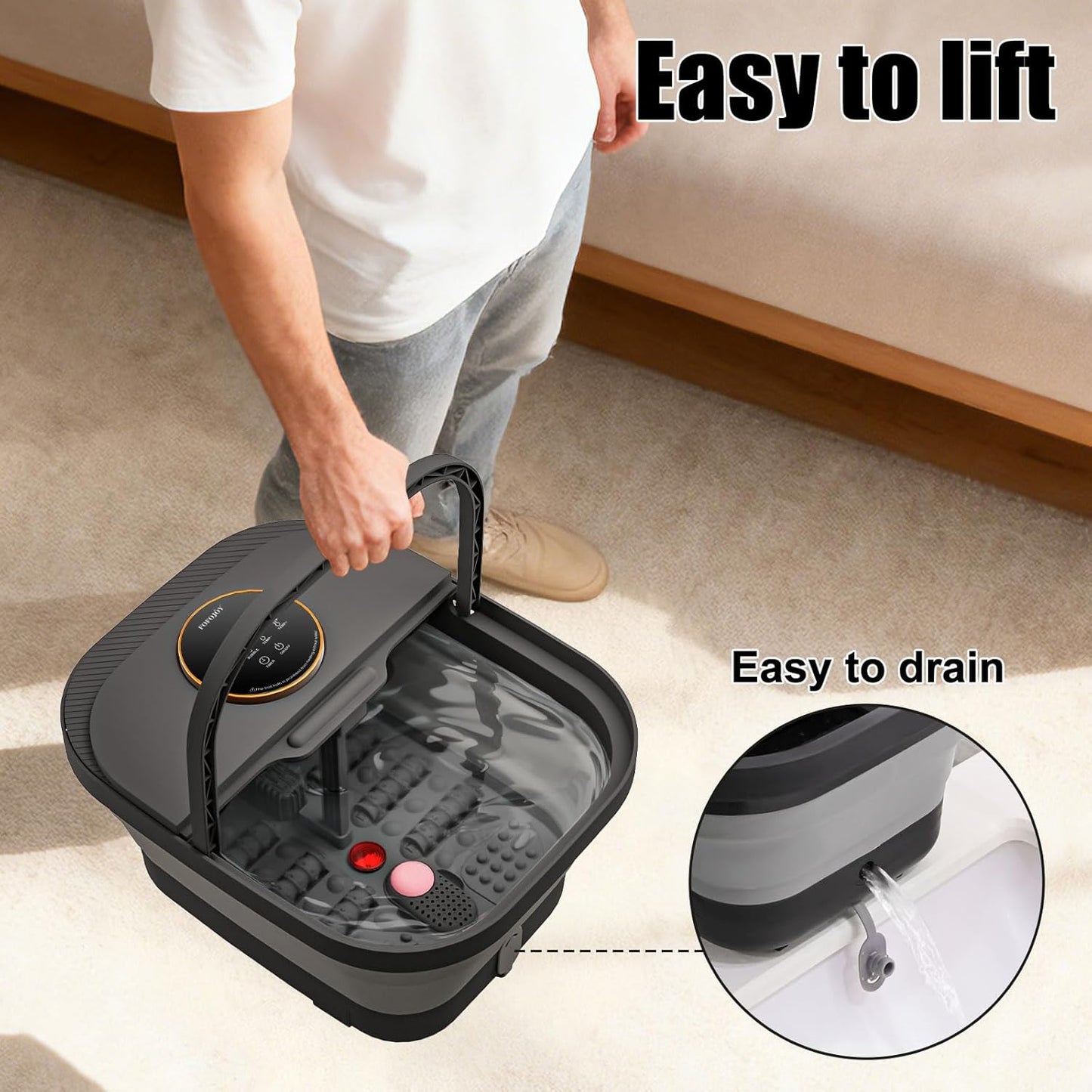 Foot Spa Bath Massager - Heated Bubble Massage with Remote Control | Touchscreen & Pumice Stone for Ultimate Relaxation