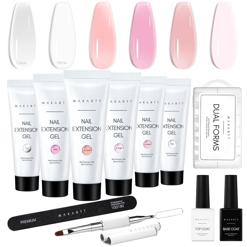 Makartt Poly Nail Gel Kit - Hema-Free Builder Gel Set for Beginners | 6 Pcs Clear, Pink & White Colors