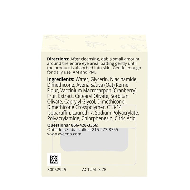 Aveeno Calm + Restore Age Renewal Anti-Aging Eye Gel, Under Eye Cream with Nourishing Oat & Cranberry Extract Visibly Improves the Look of Wrinkles & Crow's Feet, Fragrance Free, 0.5 oz