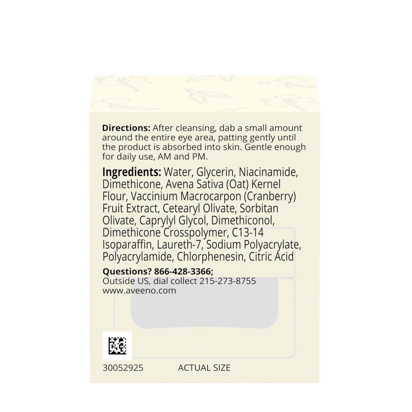 Aveeno Calm + Restore Age Renewal Anti-Aging Eye Gel, Under Eye Cream with Nourishing Oat & Cranberry Extract Visibly Improves the Look of Wrinkles & Crow's Feet, Fragrance Free, 0.5 oz