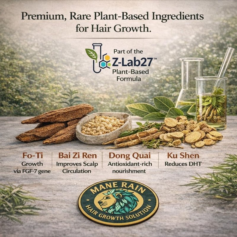 Mane Rain Hair Growth for Men and Women-Z-LAB27™ BioActive Plant Formula Awakens Hibernating Roots-Stimulates and Nourishes Scalp-Blocks DHT-Fuller Thicker Hair-Made in USA
