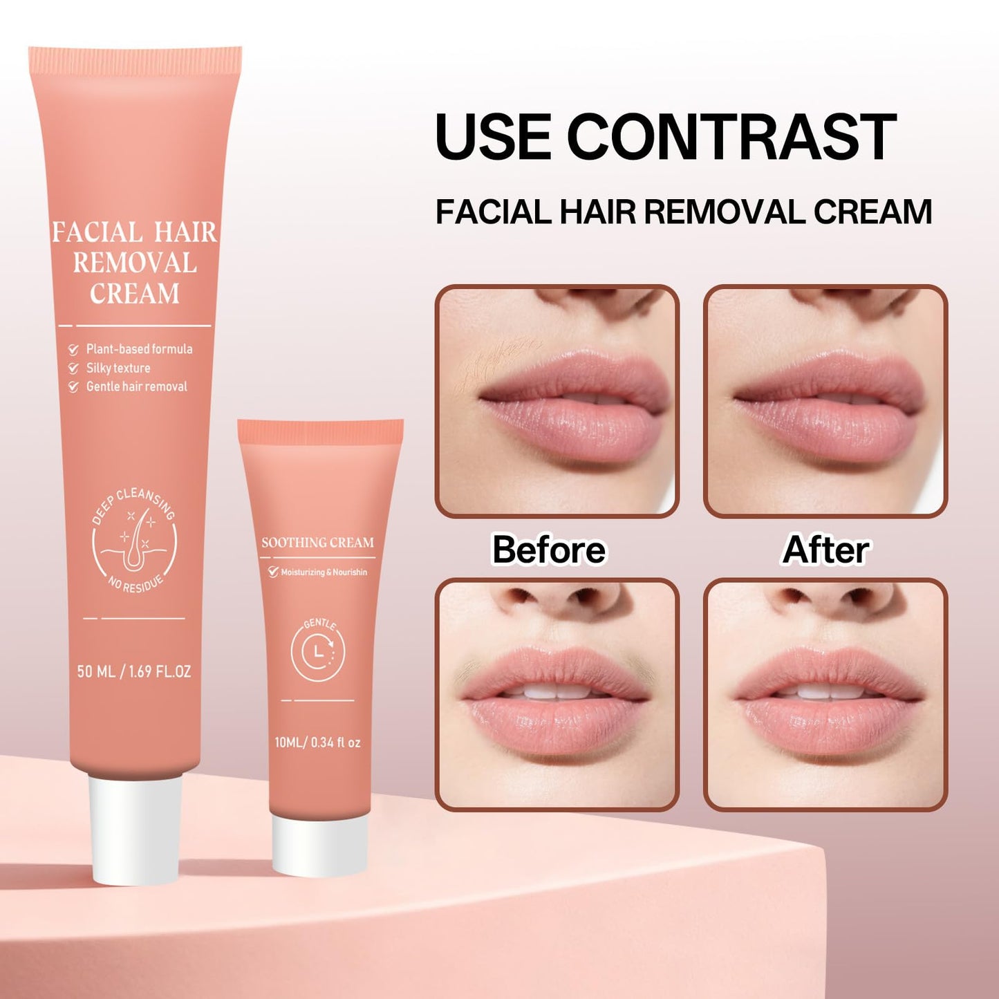 Facial Hair Removal Cream for Women, Painless & Flawless Depilatory Cream for Face Upper Lip Chin Hair Remover, Gentle Formula for Sensitive Skin (1 pcs)