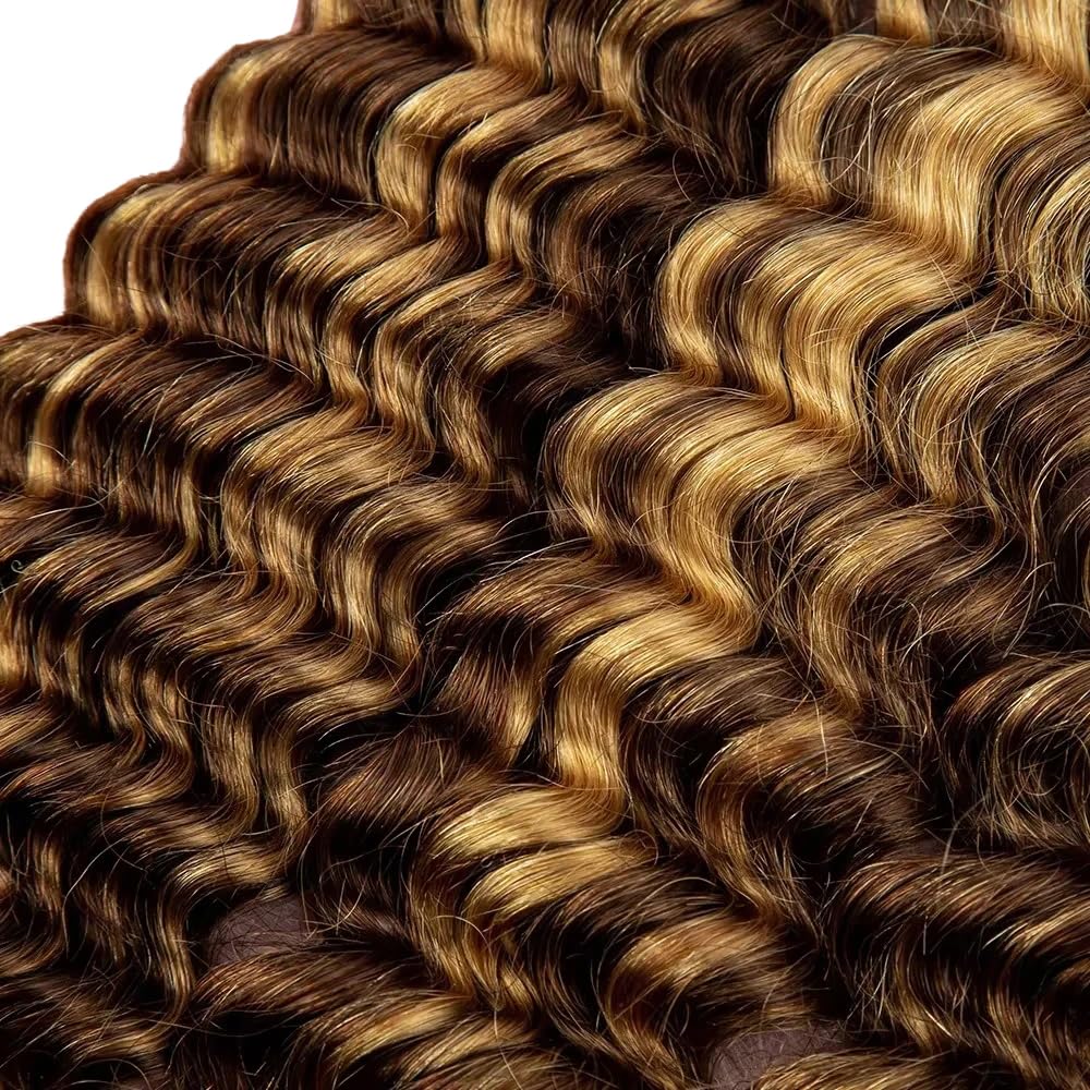 MYMYDA Human Braiding Hair for Boho Braids 16 Inch Curly Deep Wave Bulk 2 Bundles 100g 100% Unprocessed Virgin Hair Knotless Bohemian Braids Extensions Highlight Honey Blonde Color