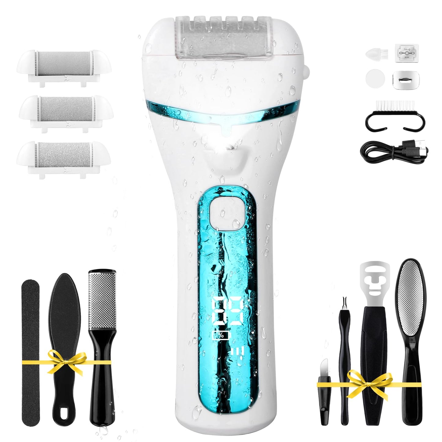 PUBOO Foot Callus Remover Electric 10000 RPM 3-Speed IPX7 Recharge Pedicure Kit for Hard Skin Women & Men Portable Multi-Roller File Grinder Sander Scrubber, LED Display for Wet & Dry Mathers Day Gift