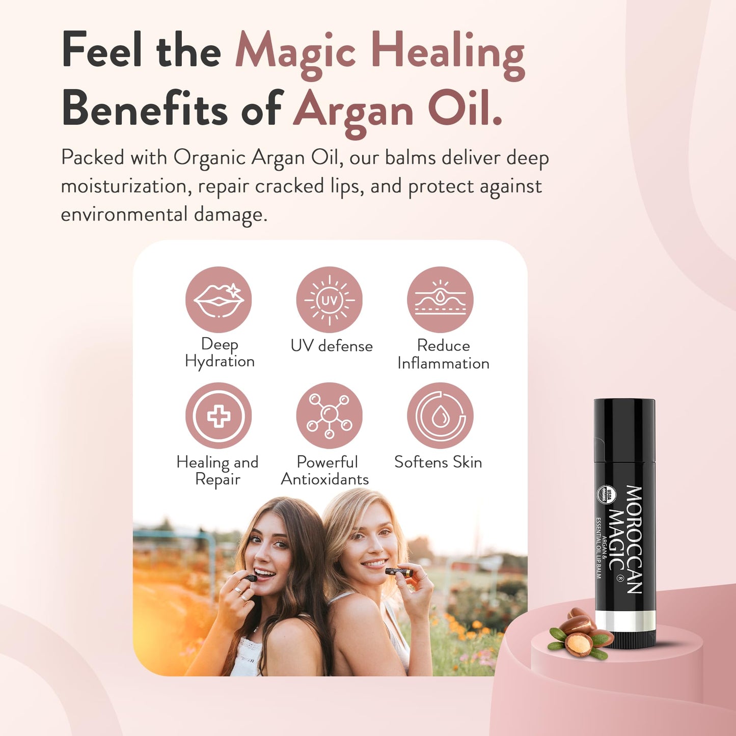 Moroccan Magic Organic Lip Balm & SPF15: 14 Piece Variety Pack Gift Set | Organic Argan and Essential Oils | Smooth | Natural | Non-Toxic | Cruelty Free | chapstick bulk lip balm | 14 Pack