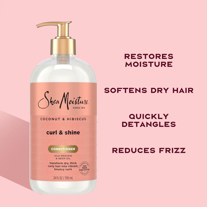 Shea Moisture Curl & Shine Conditioner - Coconut & Hibiscus for Thick Curly Hair | 24 Fl Oz