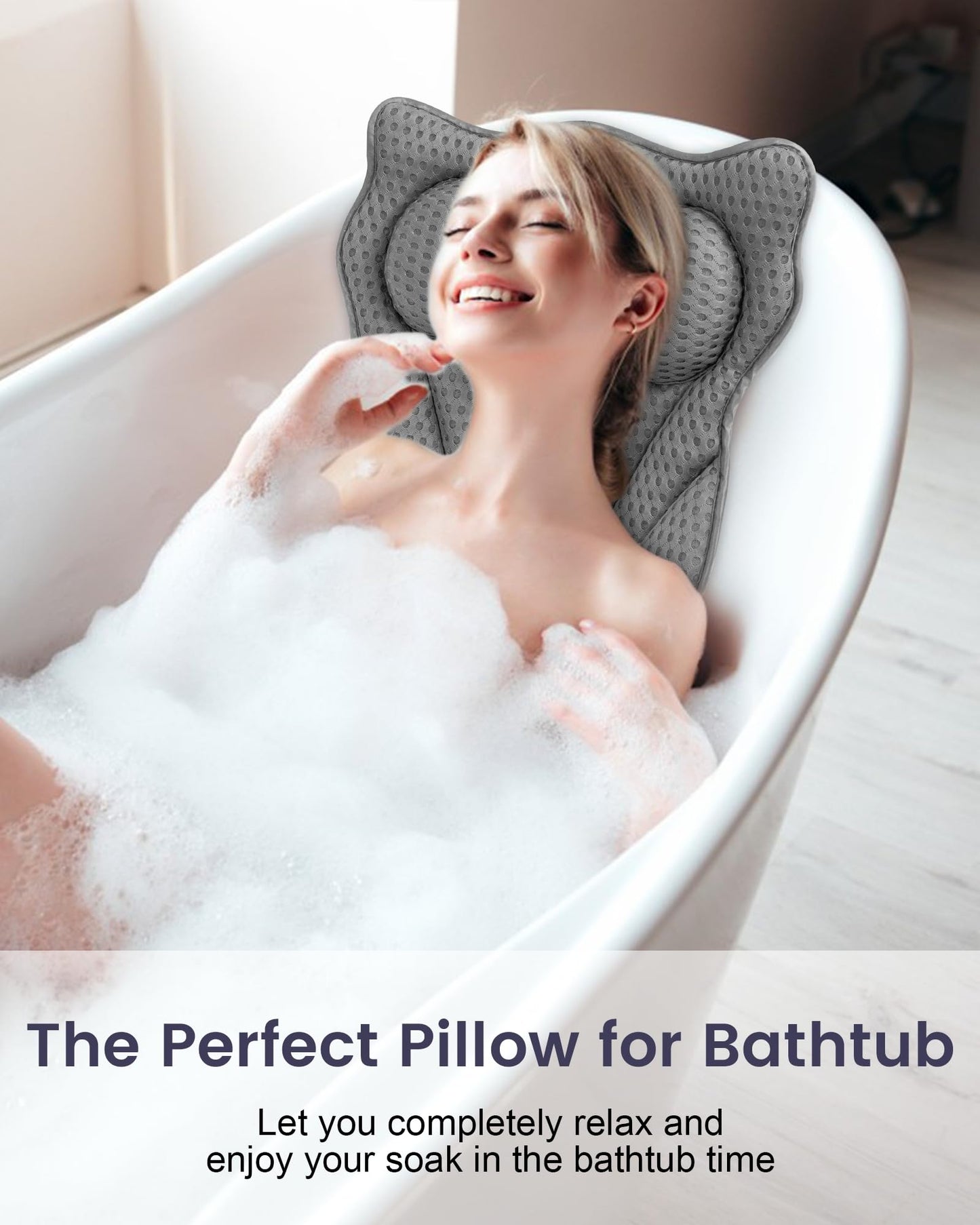 MTDLYICE Bath Pillow, Bath Pillows for Tub Neck and Back Support, Soft 4D Air Mesh Bathtub Pillow 16.5 x 17.3 INCH, with 6 Powerful Suction Cups, Bath Accessories Relaxing Gifts for Women (Lake Blue)