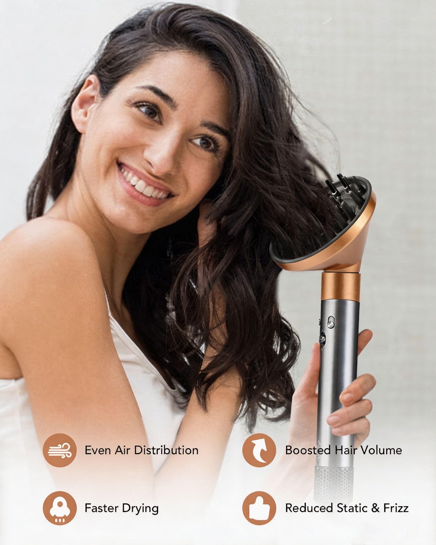 TOSAGE Upgraded Large Diffuser for Dyson Airwrap HS01 HS05 HS08 id, Diffuser Nozzle Attachment for Fast Drying Wave Curly Thick Hair, Rich Copper