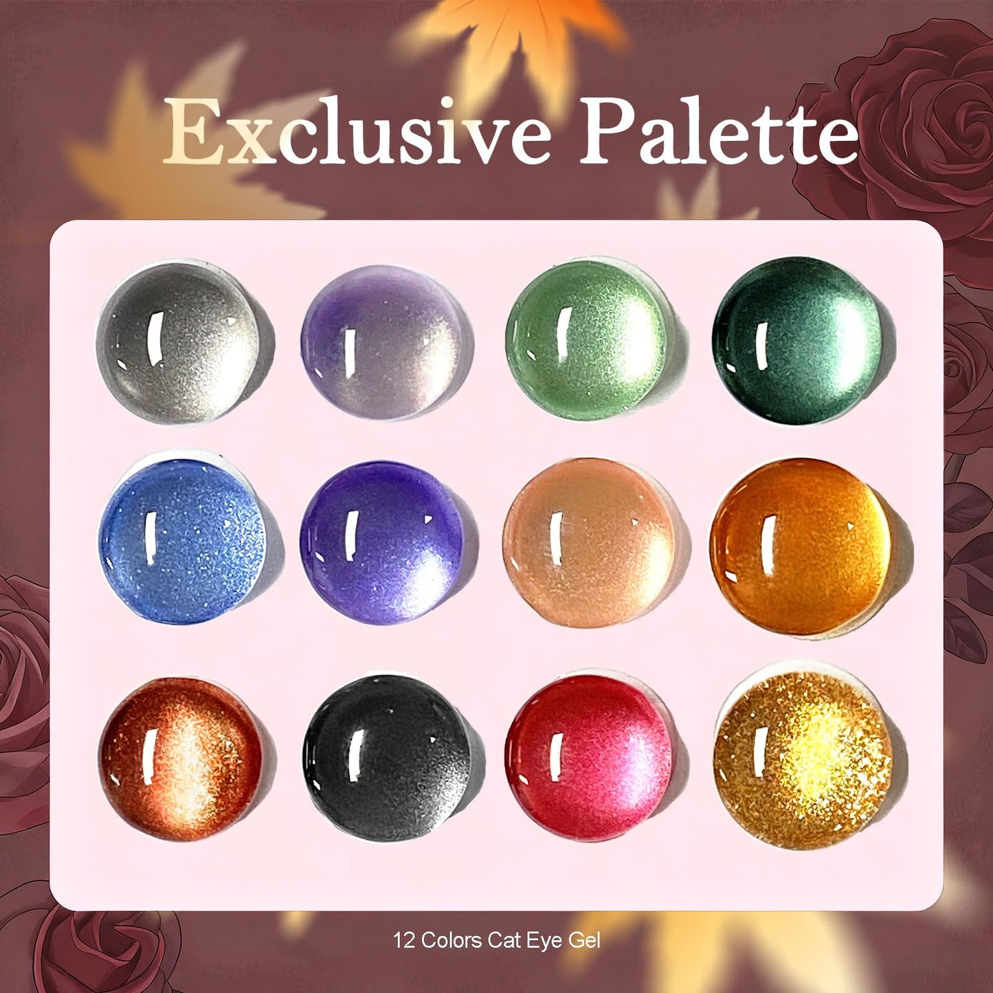 YEPYEPGO Cat Eye Gel Nail Polish Set, 12 Colors Velvet Cat Eye Gel Polish Magnetic Cateye Glass Effects Fall Winter Christmas Color Professional Use for Salon