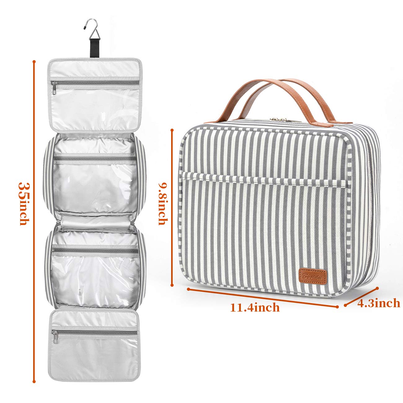 Bosidu Hanging Travel Toiletry Bag, Large Capacity Cosmetic Travel Toiletry Organizer for Women with 4 Compartments & 1 Sturdy Hook, Perfect for Daily Use/Valentines' Day