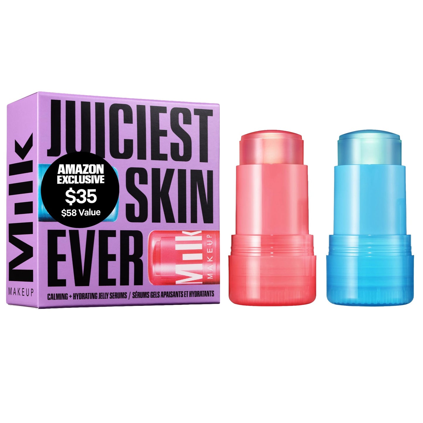Milk Makeup Calming + Hydrating Jelly Skincare Serum Set – Reduce the Look of Puffiness + Redness, Brighten Skin + Minimize Look of Pores + Lines – Cooling Water + Watermelon Jelly, 0.21 oz each