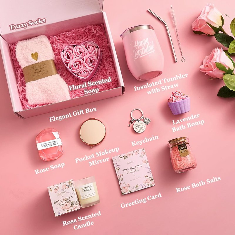 Pink Rose Spa Care Package - Luxury Birthday Gift Basket for Women | Ideal for Mom, Wife, Sister, Friends