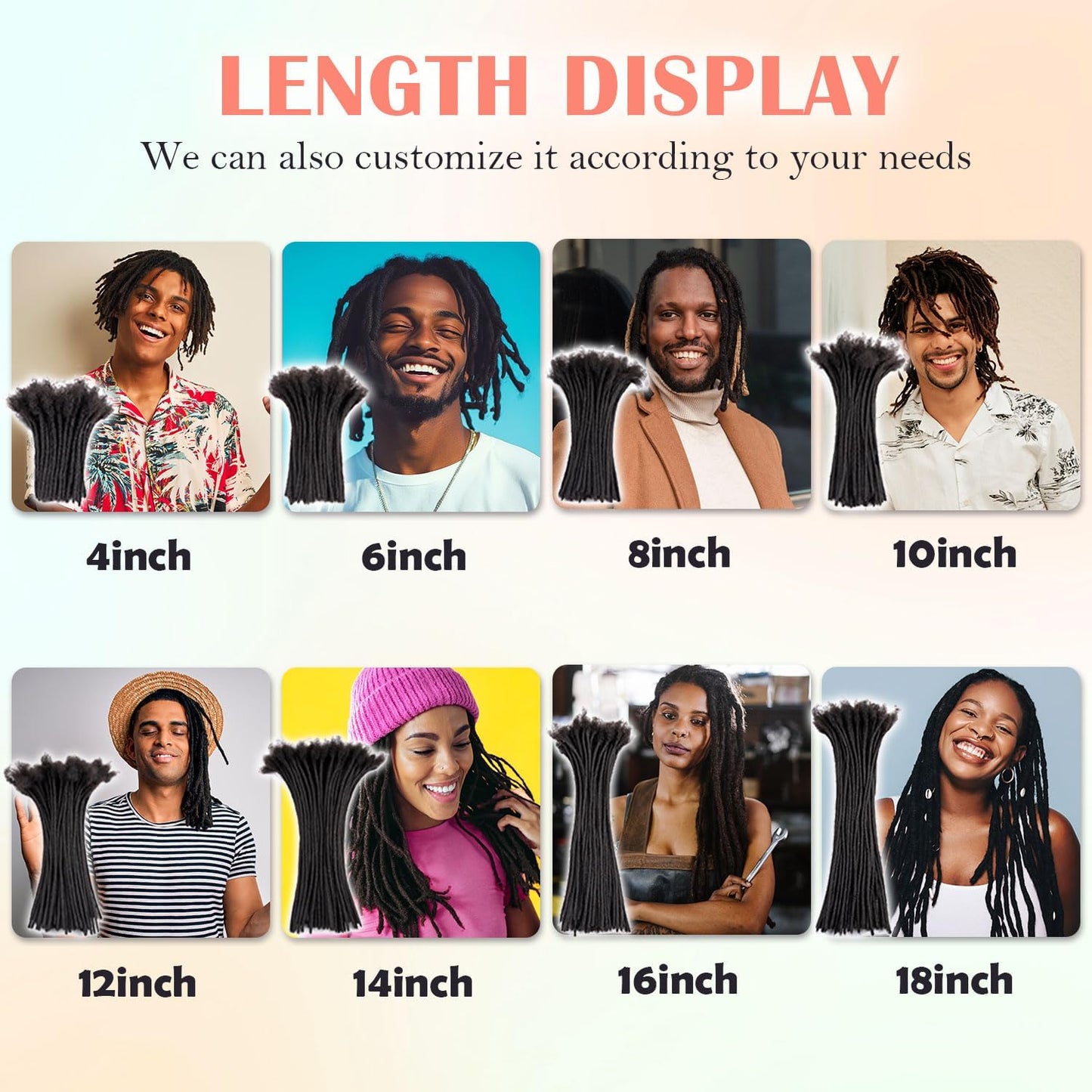 Teresa 0.4cm & 0.8cm Width 100% Human Hair Dreadlock Extensions for Men/Women/Kids, Full Hand-made Locs Extensions Human Hair (8 Inch/20 Strands,Natural Black)