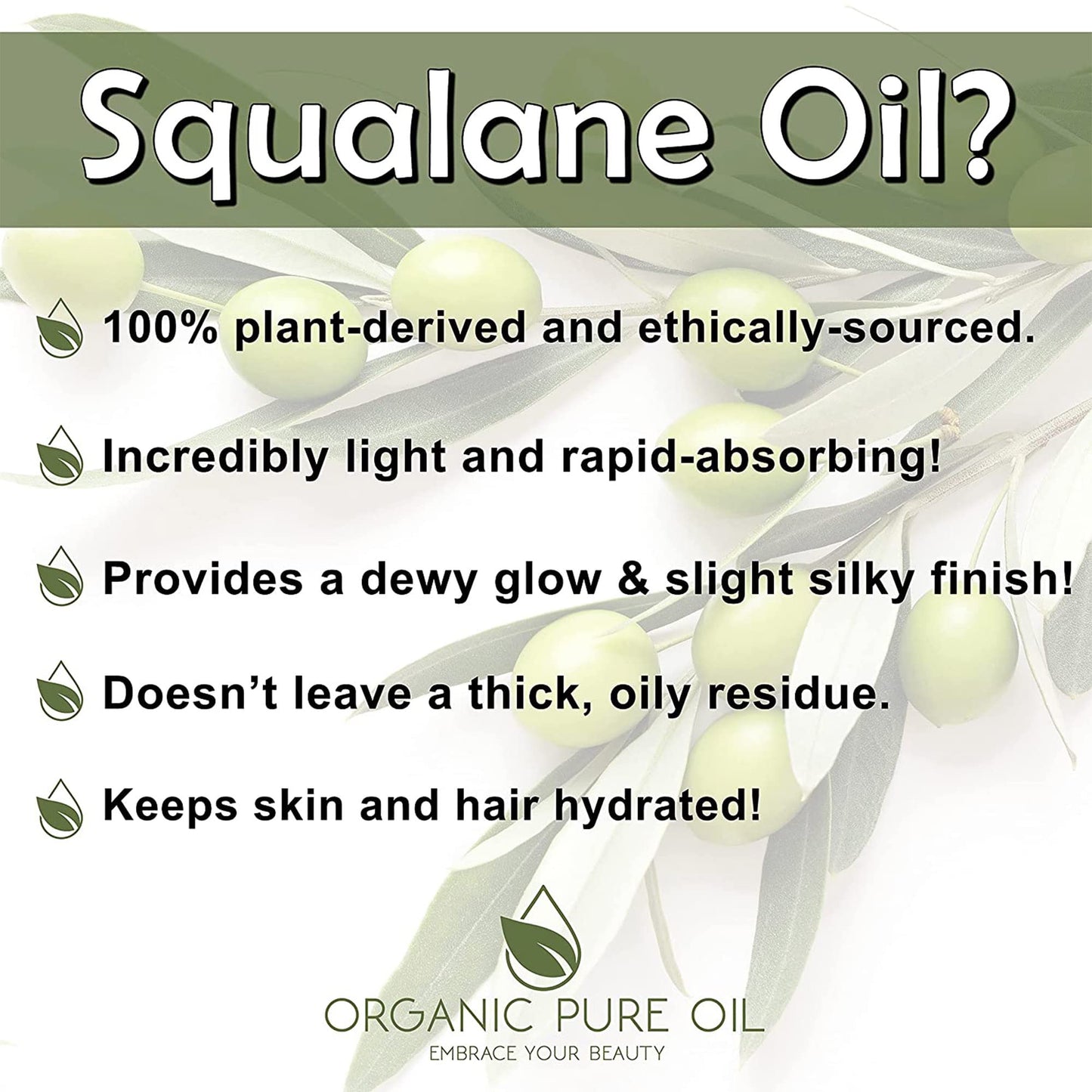 Squalane Oil - 8 oz - Pure, Natural, Plant-Derived, Non GMO, Refined, Squalene Alternative from Olive - Hydrating & Moisturizing Carrier Oil - Perfect for Skin Hair Body Face - Packaging May Vary