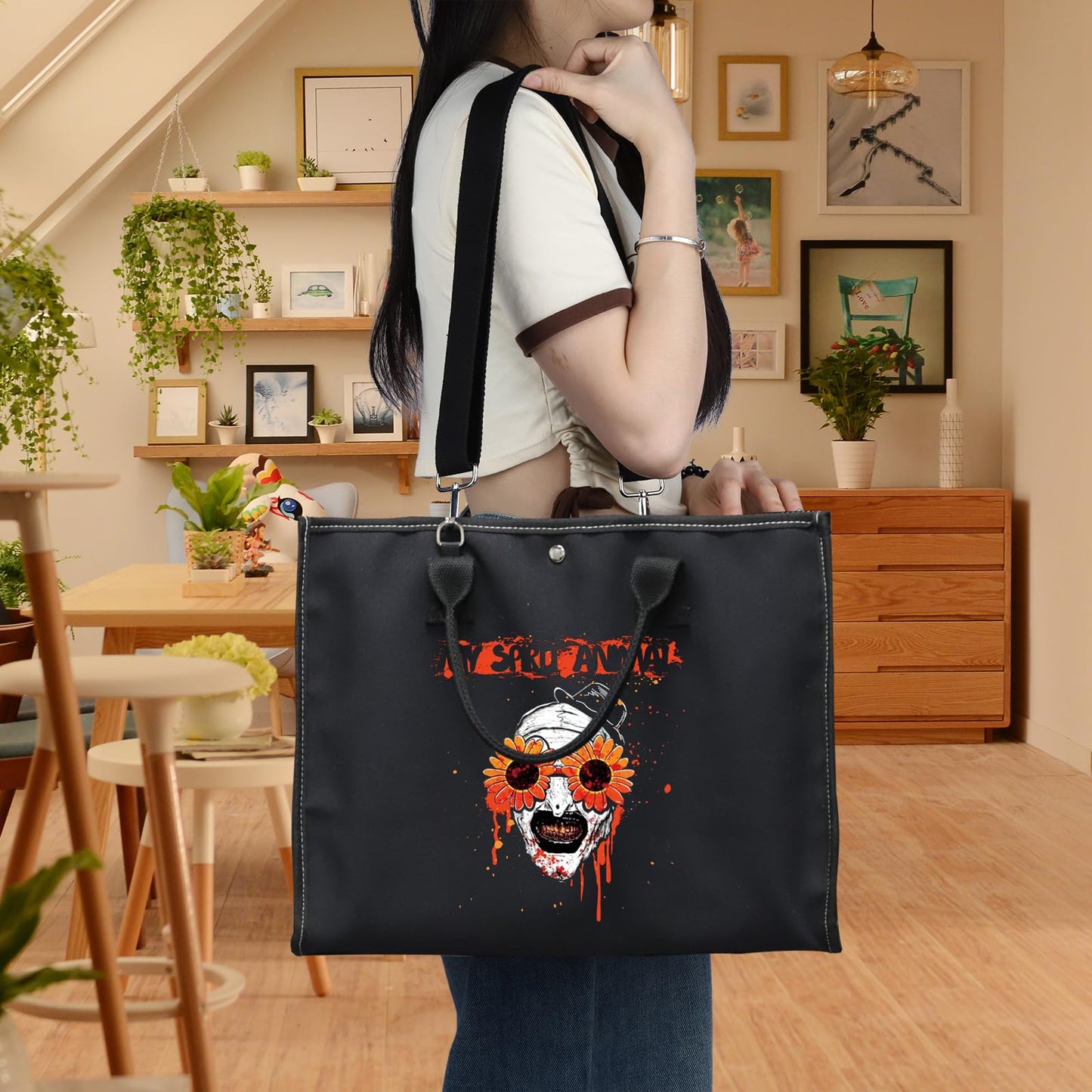 BWWKTOP Clown Movie Cosmetic Makeup Bag Movie Fans Gifts Horror Movie Zipper Pouch For Women Girls (sunflower BG)