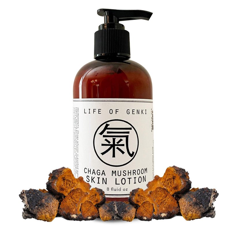 life of genki USA Made Vegan all Natural Chaga Mushroom skin lotion cream Moisturizing skin cream apricot kernel oil