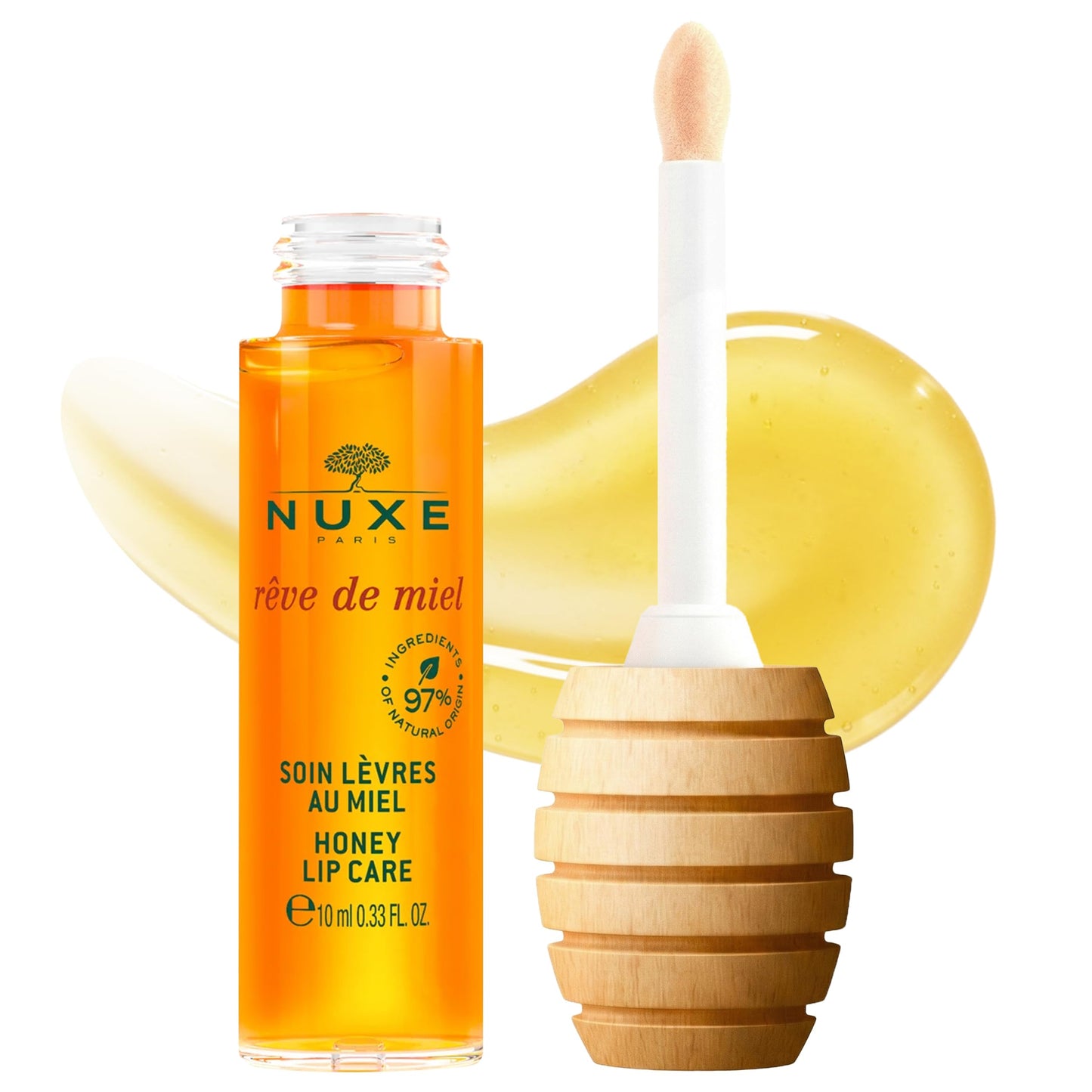 NUXE Rêve de Miel Honey Lip Oil With Vitamin E and Lavender for Moisturized Shiny Lips, 97 Percent Natural, 0.33 Fl Oz
