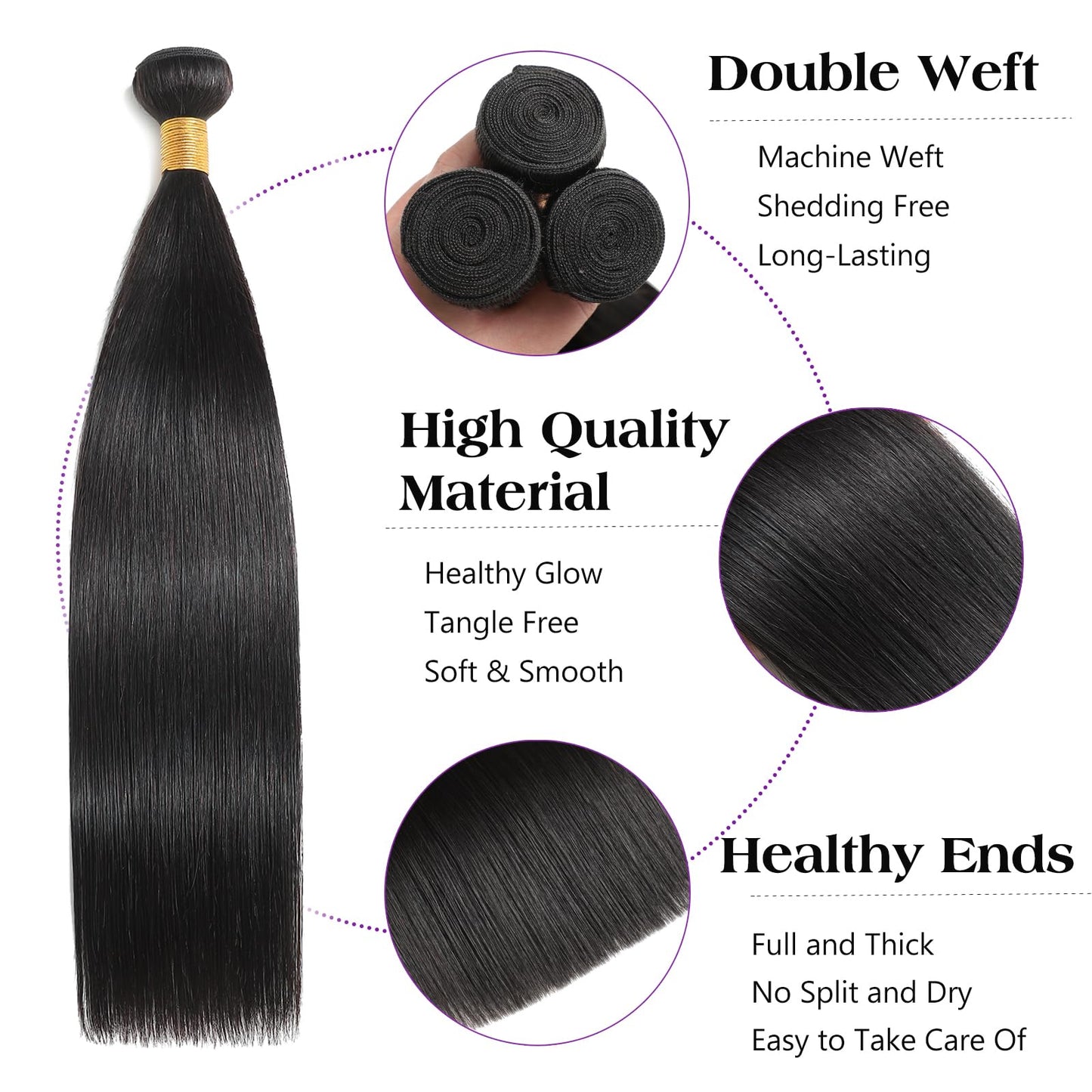 Kaidene 22 Inch Straight Human Hair 1 Bundle 12A Brazilian Virgin Raw Hair Bundles Quality Double Weft Soft Glossy Remy Hair Bundles for Black Women
