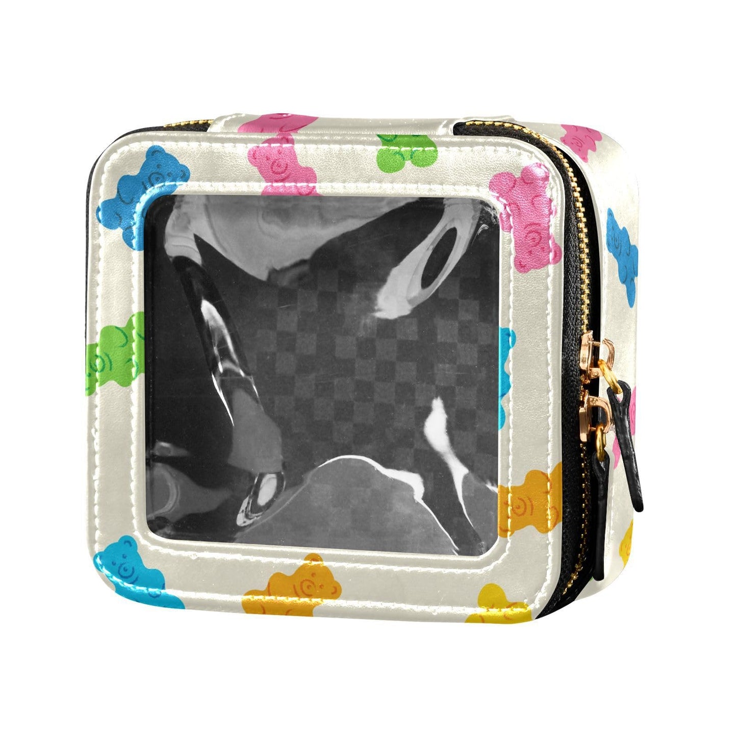 KICPOAY Clear Makeup Bag Gummy Bear Jelly Candy Colorful Travel Toiletry Bag with Zipper Small MakeUp Organizer Travel Essentials Cosmetic Bags for Women