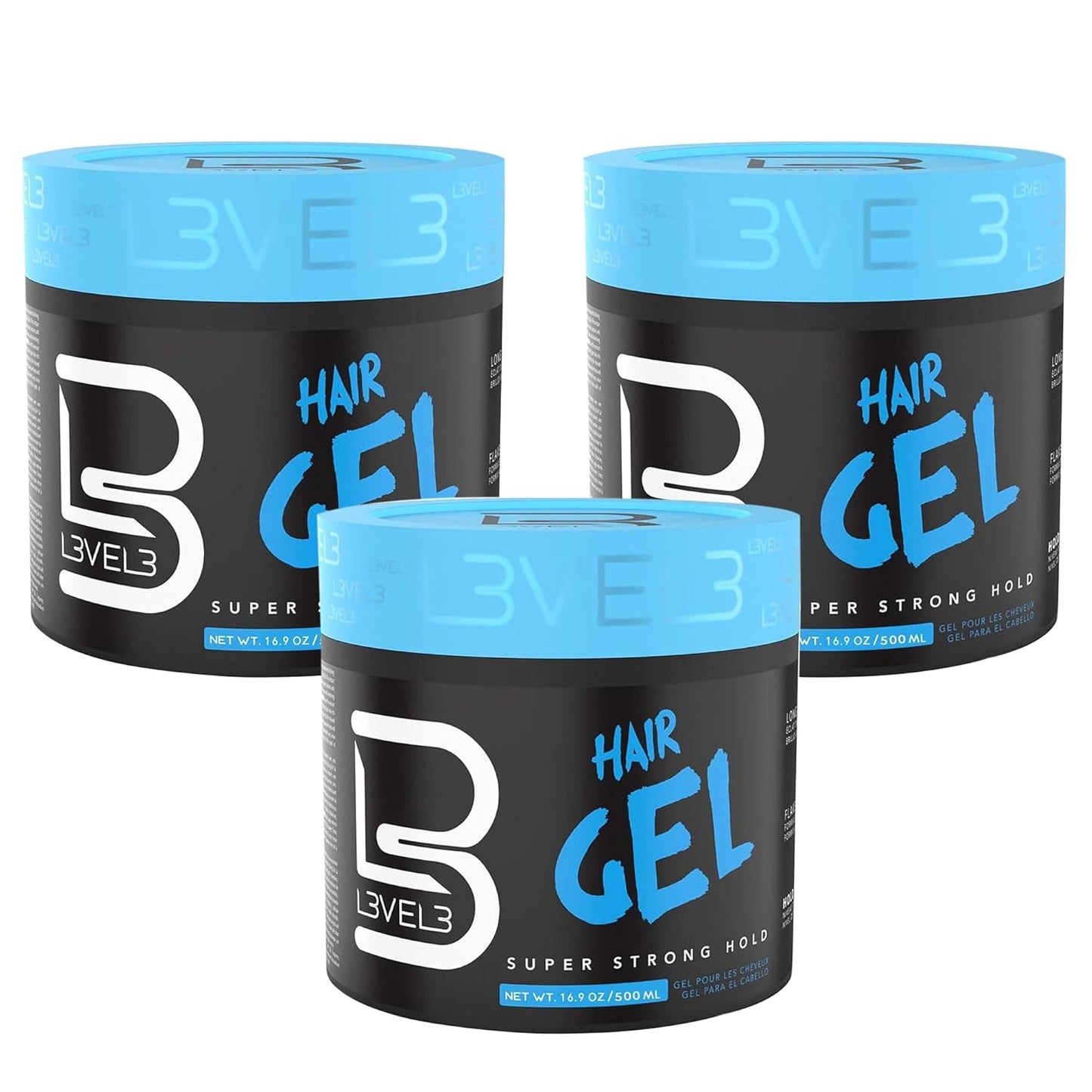 Level 3 Hair Gel - Super Strong Hold & Flake-Free Formula - Long-Lasting Shine | 500ml Bundle of 3 for Men & Women