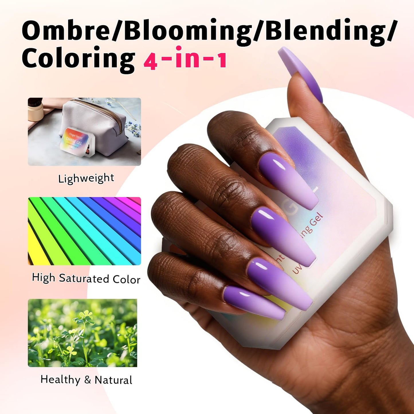 Ombre Nail Gel Set - 9 Colors Sponge Pat Paint for Floral Nail Art, No Wipe, UV/LED Curing