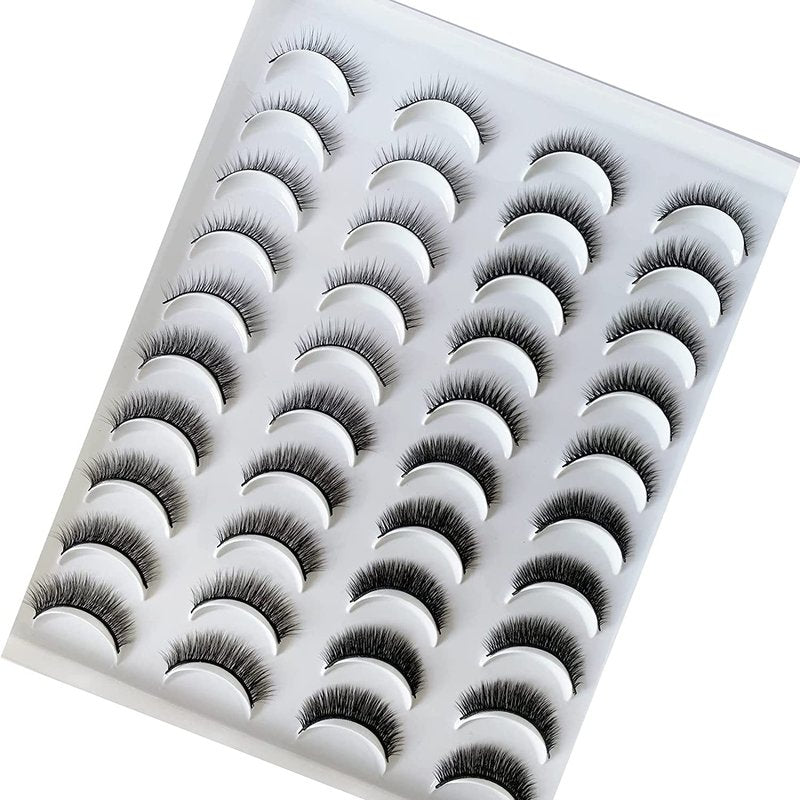Short Faux Mink Eyelashes - Natural Look Wispy 9-11mm | 20 Pairs Reusable Black