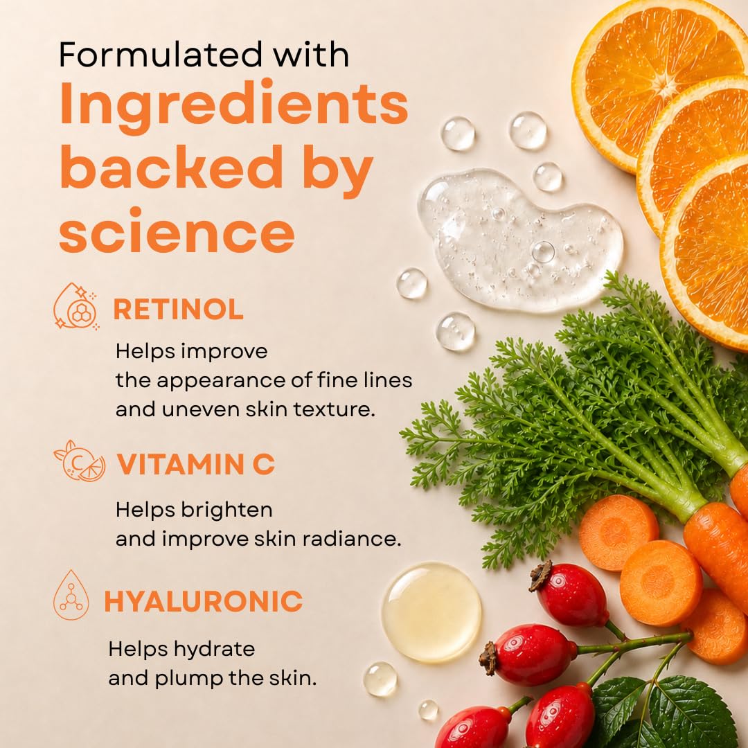 GLEOW Skincare Set: Retinol, Vitamin C, and 99% Hyaluronic Acid Serum, Face Serum Set Targets Appearance of Uneven Skin and Dryness, Total Package Serum Set 3x1 oz