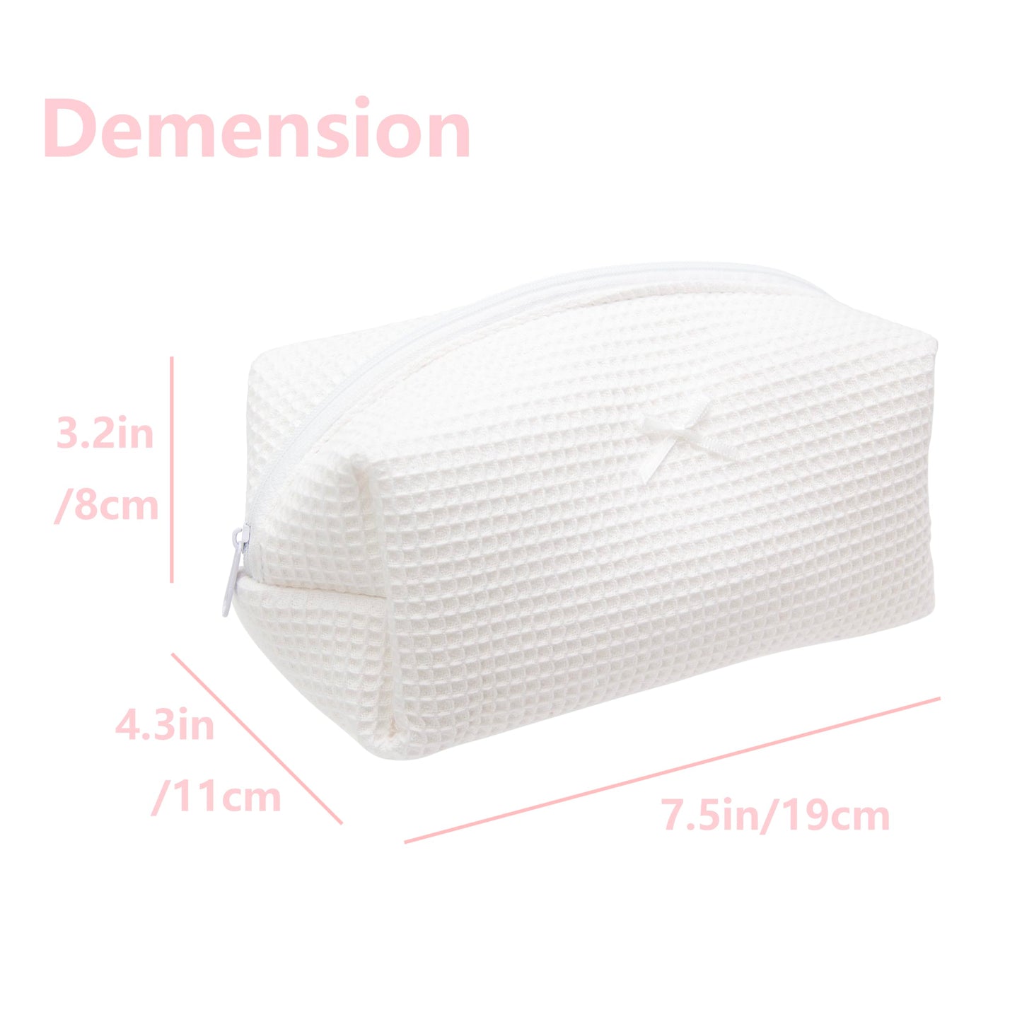 Cozy Makeup Bag for Women,Zipper Cosmetic Pouch,Waffle White,6 Pack