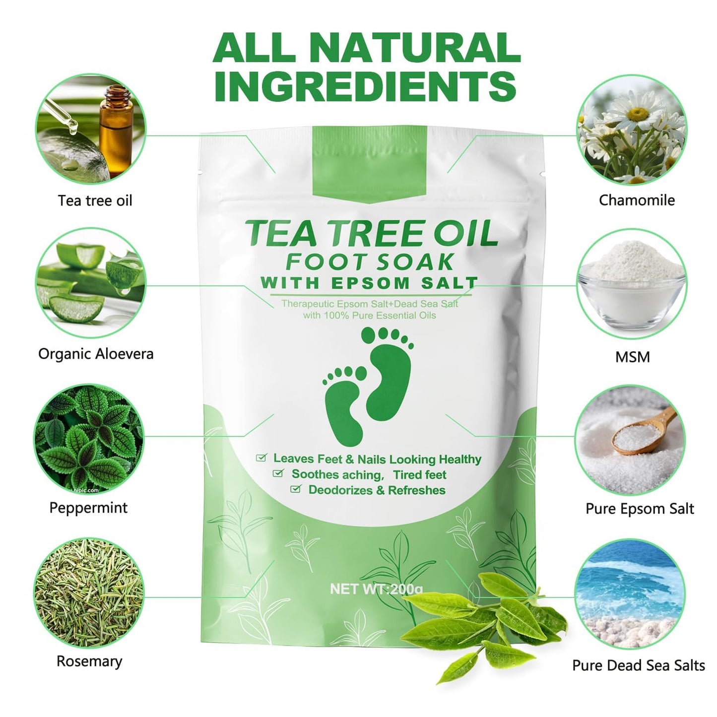 Tea Tree Oil Foot Soak with Epsom Salt, Lavender Oil Foot Soak - For Toenail Repair, Athletes Foot, Softens Calluses, Soothes Sore & Tired Feet, Nail Discoloration, Spa Pedicure Care, pack of 2