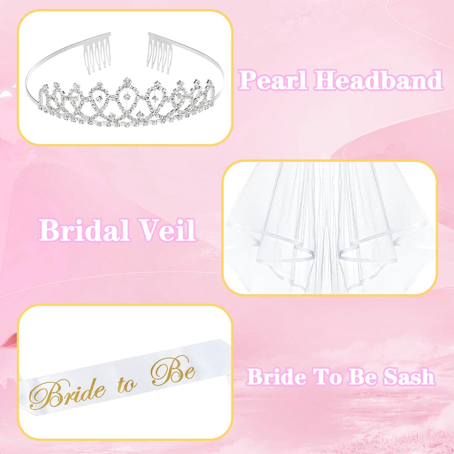 Bachelorette Gifts for Bride, Bride to Be Gifts, Bachelorette Party Decorations,Wedding Veil, Bride Makeup Bag, Bride Slippers, Bride Sash, Bride Hair Clip, Bridal Shower Gifts for Women Girls