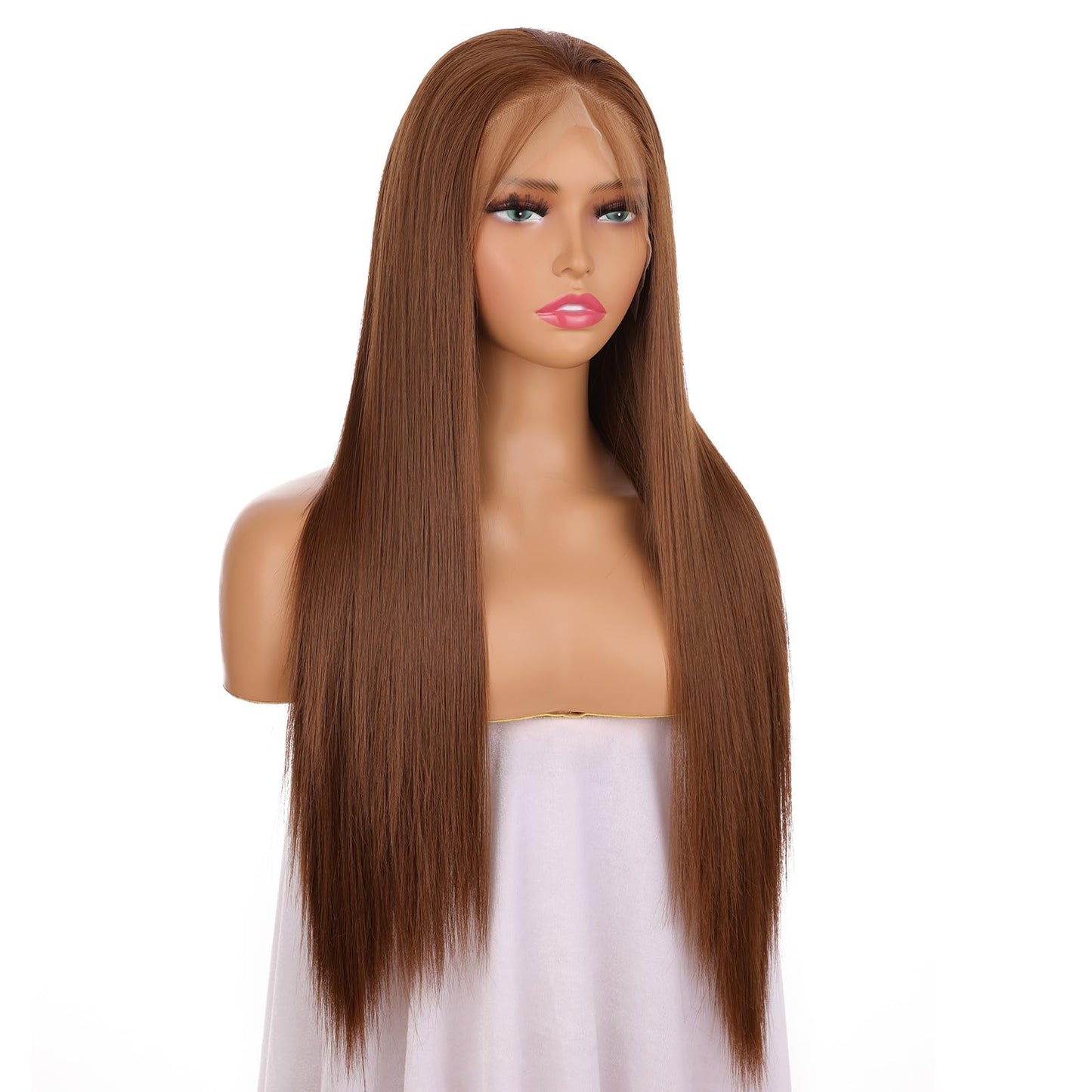 FUHSI 13×6 Dark Brown Wigs Synthetic Hair Real Natural Wig For Women – Soft & Smooth, Tangle-Free Straight Lace Front Wig,Elastic Straps, For Perfect Fit 250D 22"