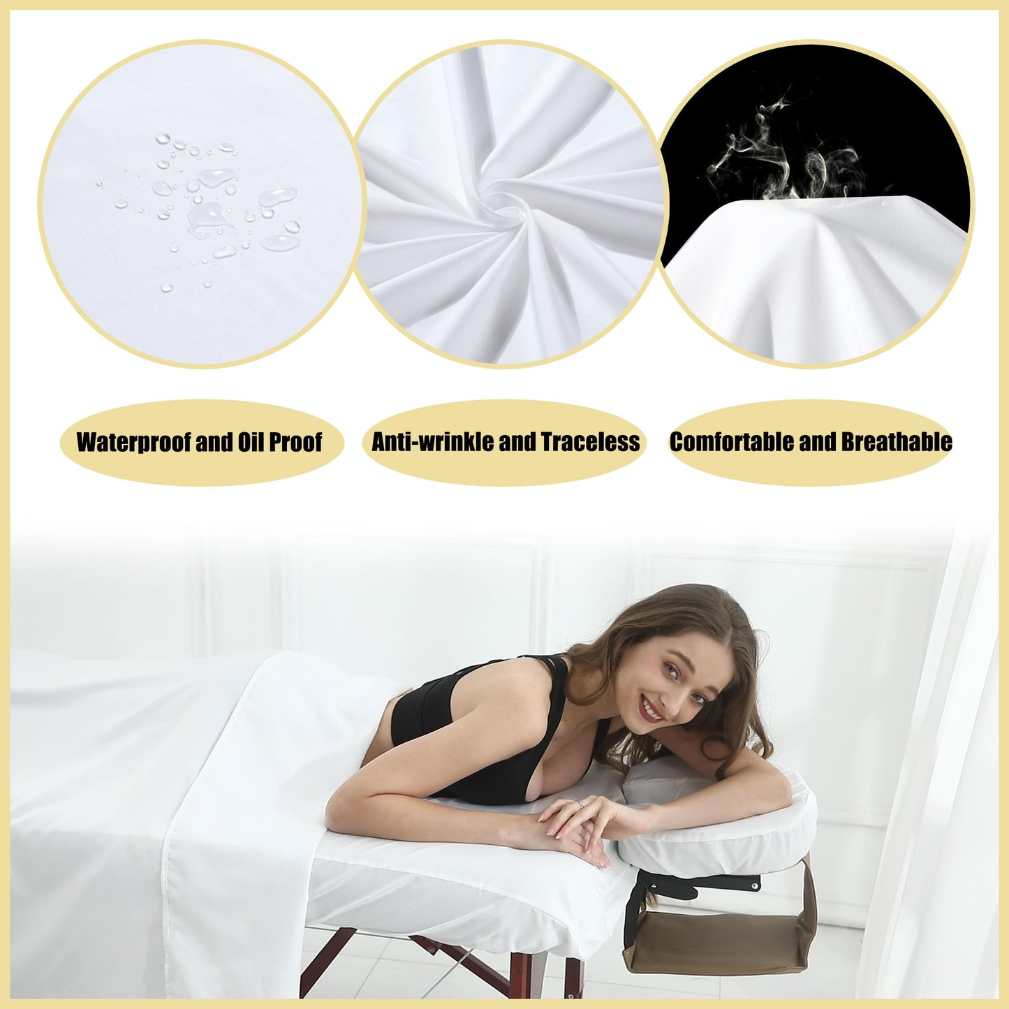 2 Sets Microfiber Massage Table Sheet Set 3-Piece, Soft Wrinkle-Free Bed Cover, Includes Fitted Sheet, Flat Sheet, and Face Cradle Cover for Spa, Salon, Tattoo (White)