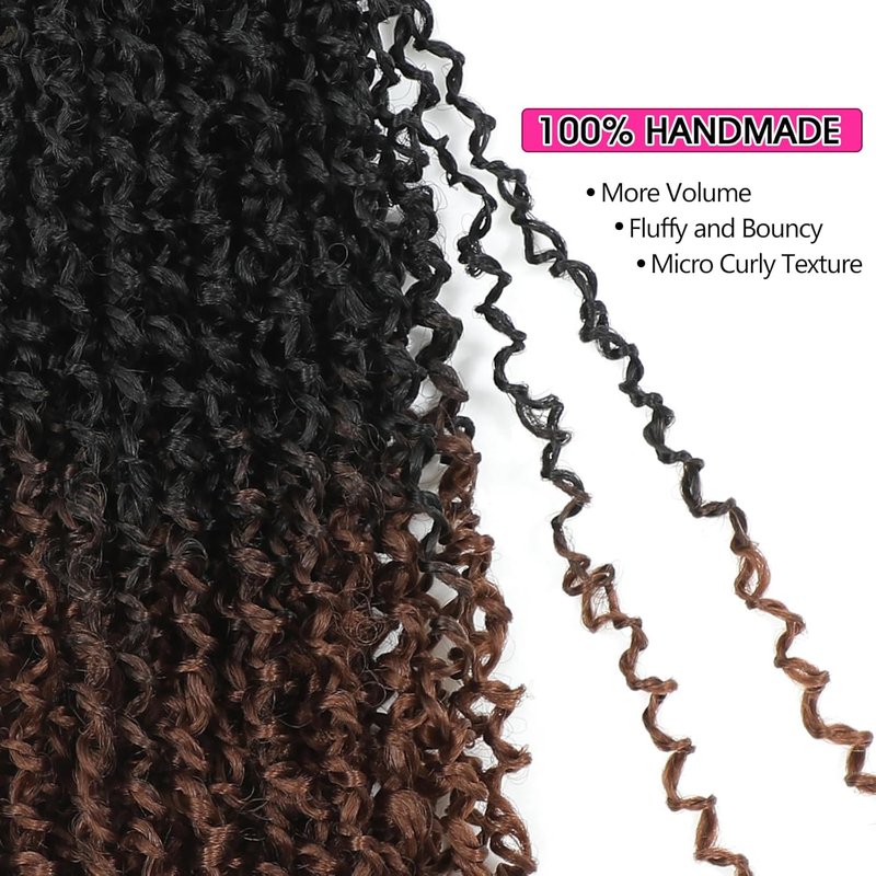 NAYOO 14 Inch Mini Passion Twist Crochet Hair - 8 Packs of Pre-Looped Synthetic Braids | Curly Ends, T30 Color