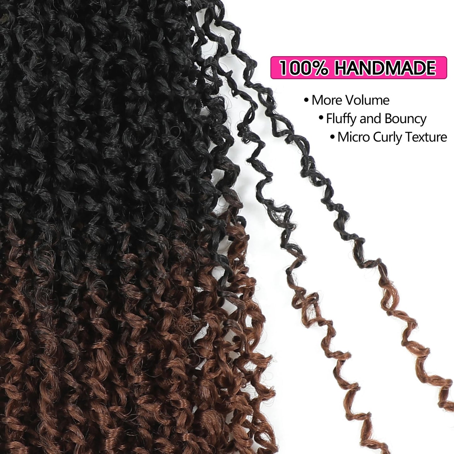 NAYOO 12 Inch Yanky Twist Crochet Hair - 8 Packs (30 Stands/Pack) Mini Passion Twist with Curly Ends Synthetic Ombre Brown Pre-Looped Crochet Braids Braiding Hair (12 Inch, T30)