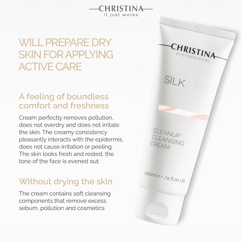 Silk CleanUp Cleansing Cream - Oil-Free Gel for Dry & Sensitive Skin | 24-Hour Moisturizing Makeup Remover, 120ml