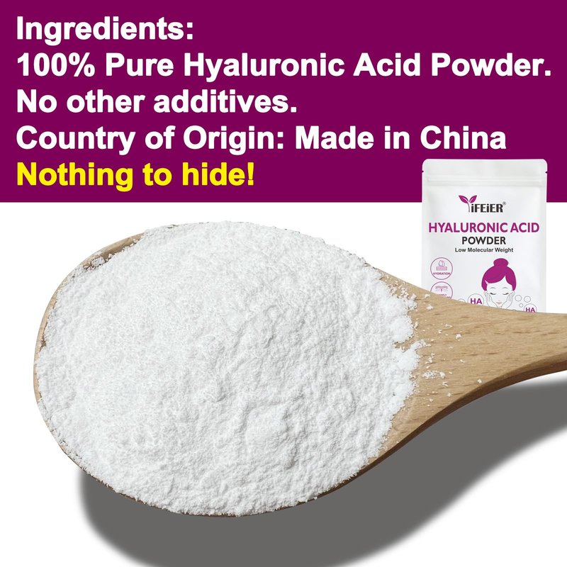 iFEiER Hyaluronic Acid Powder | Low Molecular Weight Hyaluronic Acid Powder | 50g(1.76oz) Cosmetics Grade | Sodium Hyaluronate HA | LMW HMW HA ingredient for DIY Serums