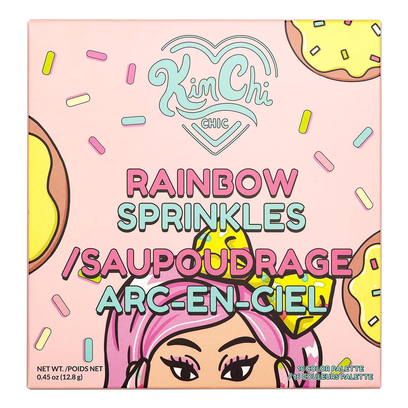 KimChiChic Beauty Donut Collection Eyeshadow Palette - 16 Matte, Pigment, & Glitter Shadows, Versatile for Day to Night Looks, Cruelty Free, Rainbow Sprinkles