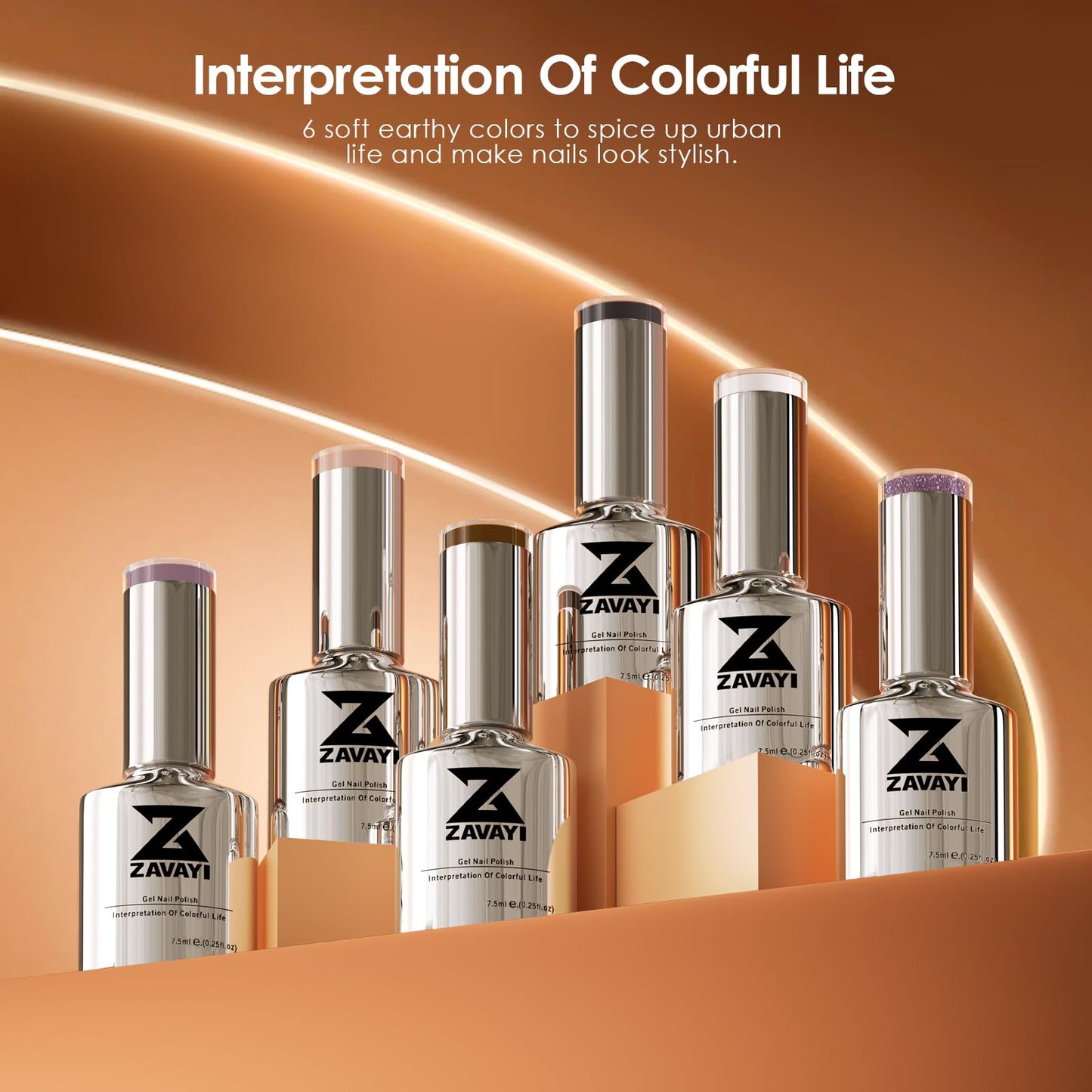 ZAVAYI 6 Colors Fashion-Forward Gel Polish Kit｜Soft Earth Tones for Stylish Women, Non-Toxic & Long Lasting, Salon-Quality Nails at Home (Urban Earth Hues, 0.25fl.oz)