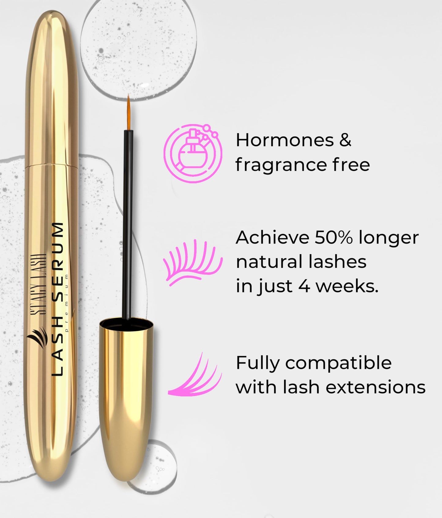 STACY LASH Eyelash Extension Shampoo 6.76 fl.oz Serum 5ml / Eyelid Foaming Cleanser/Supplies for Lashes Growth & Thickness/With Biotin/Enhancing Natural Eyelashes/Professional & Self Use