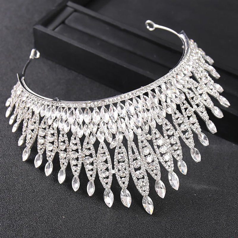 Silver Flame Shape Rhinestone Tiara for Women - Sparkling Crystal Crown for Wedding, Pageant, Prom, Quinceanera, Costume and Formal Events