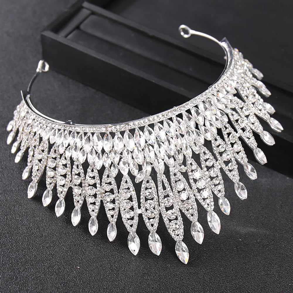 Silver Flame Shape Rhinestone Tiara for Women - Sparkling Crystal Crown for Wedding, Pageant, Prom, Quinceanera, Costume and Formal Events