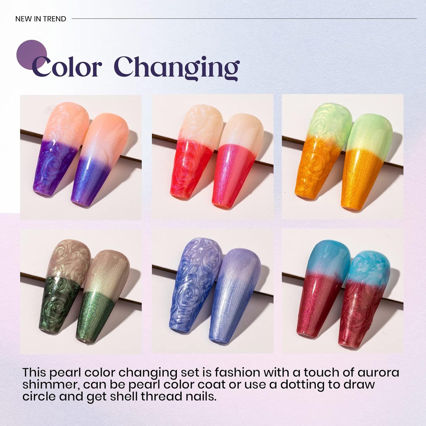 MIZHSE Color Changing Nail Polish - Pearl Glitter Thermal Gel | 6 Soak-Off Shades for DIY Manicure