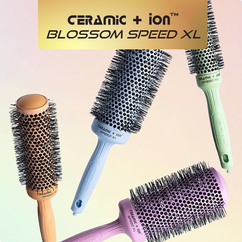 Olivia Garden Ceramic + Ion Speed XL - Extra-Long Round Thermal Hair Brush - Not Electrical - Professional Blowout Brush for Normal to Thick Hair - 4 1/4" - Diameter Barrel - 715-CIXL55BL