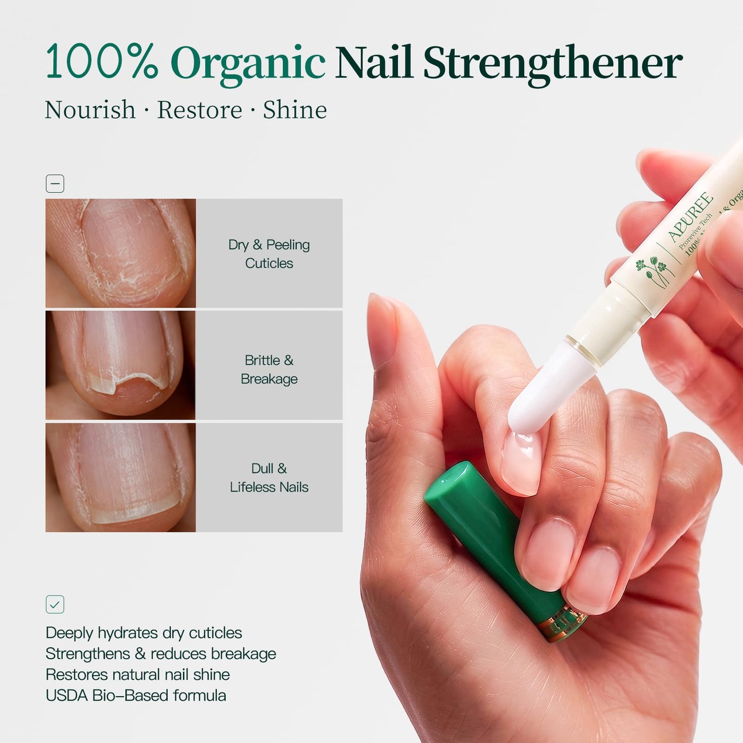 APUREE Organic Cuticle Oil Pen 6pcs| USDA Verified 100% Bio-Based Nail Strengthener & Growth Serum| Jojoba & Squalane Infused| Deep Moisture & Repair for Brittle, Thin, Peeling Nails & Dry Cuticles
